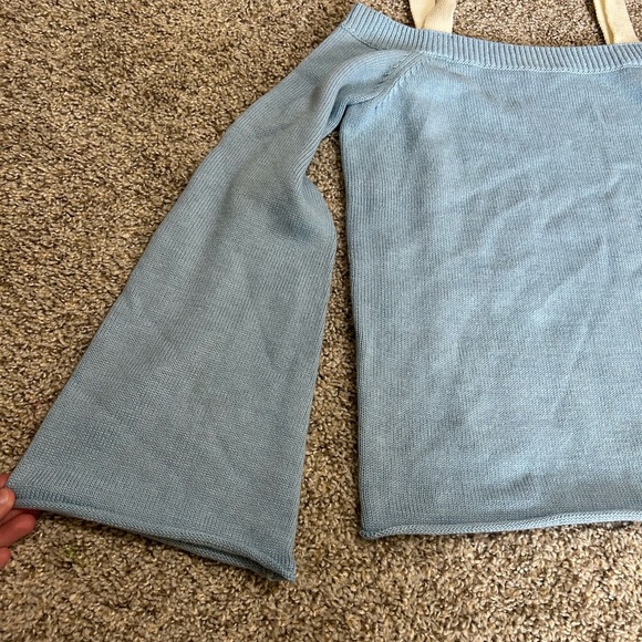 Lovers + Friends' Mercer Sweater Dusty Blue Tie Long Sleeve Wool Mix Size Small - Picture 3 of 12